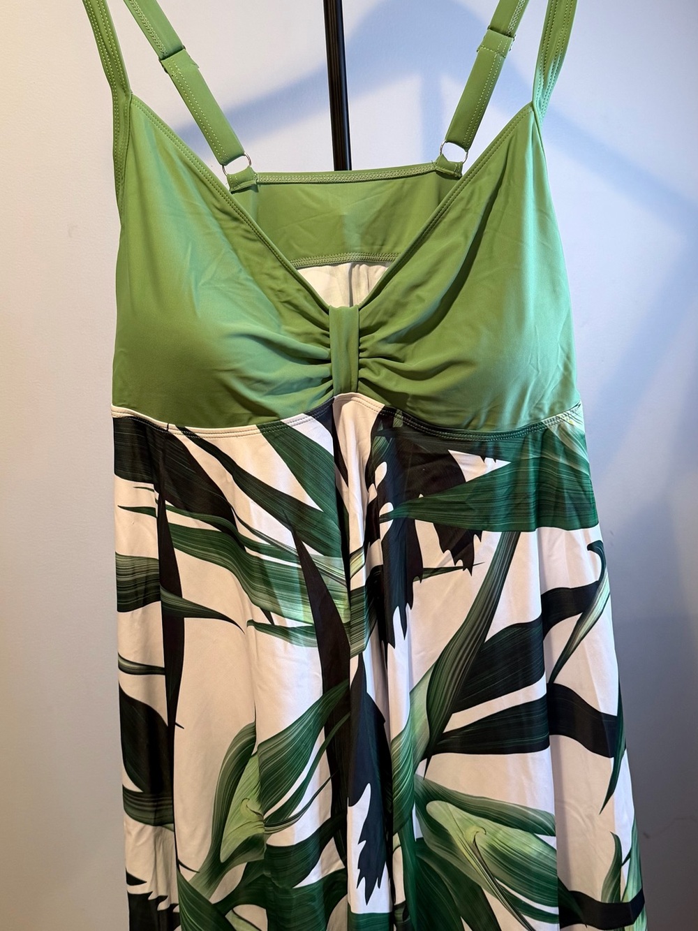 Women’s Tankini with Bikini Bottom Green Tropical Print 4XL #306